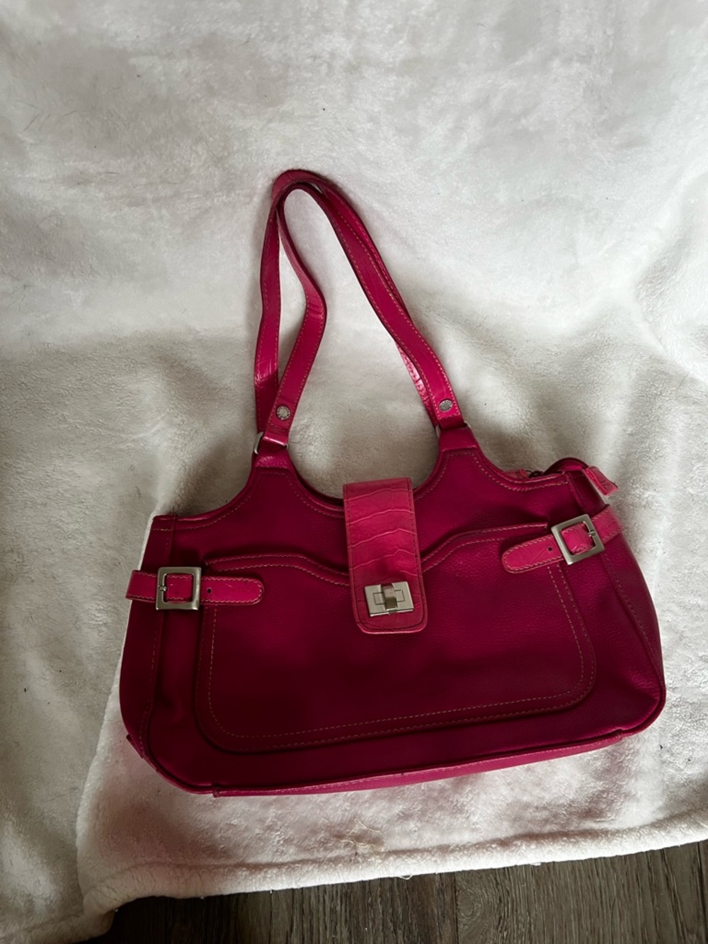 Vibrant Pink Structured Shoulder Bag with Turn-Lock Detail